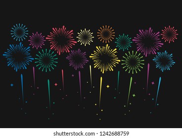 Firework Colorful on dark background for celebration, party, and new year event. Vector illustration