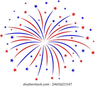 Firework in colors of american flag design. 4th of July. American Independence Day Celebration. Illustration.