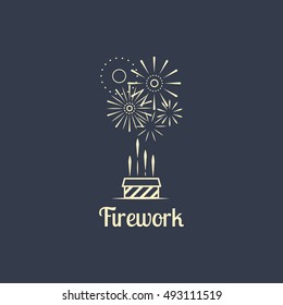 Firework company logo design on the dark background. Vector illustration