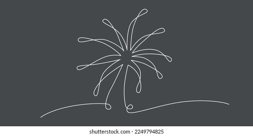 Firework continuous single line. Vector stock illustration isolated on black chalkboard background for design template invitation, banner, photo album, book. Editable stroke. EPS10 
