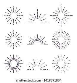 Firework, decoration twinkle, shiny flash flat vector illustration. Vector set of sparkle lights stars on white background. Stars with rays, explosion, fireworks