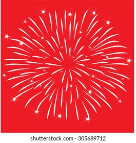 Firework design on red background 