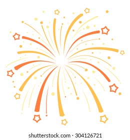 Firework design  with yellow and  orange stars on white background