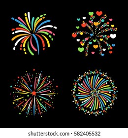 Firework different shapes colorful festive vector.