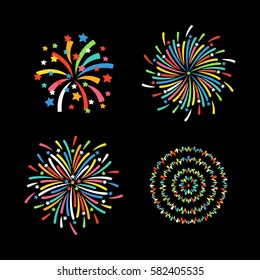 Firework different shapes colorful festive vector.