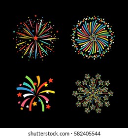 Firework different shapes colorful festive vector.