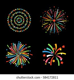 Firework different shapes colorful festive vector.