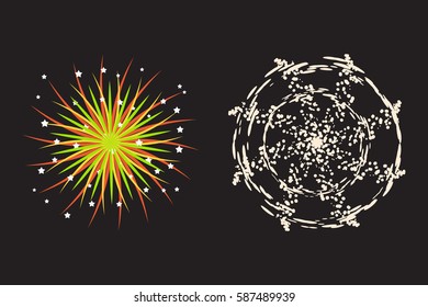 Firework different shapes colorful festive and bright carnival or birthday design for brochures poster, wrapping paper, greeting card vector illustration.