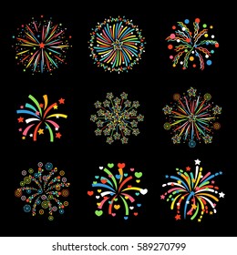 Firework different shapes colorful festive vector.