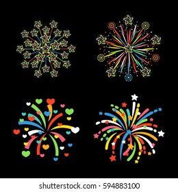 Firework different shapes colorful festive vector.