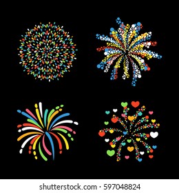 Firework different shapes colorful festive vector.