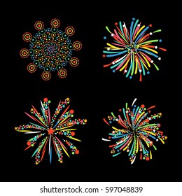 Firework different shapes colorful festive vector.