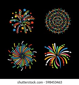 Firework different shapes colorful festive vector.
