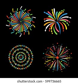 Firework different shapes colorful festive vector.