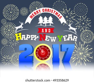 Firework Display for Merry christmas and Happy new year 2017 