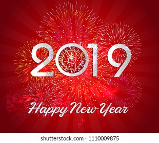 Firework displayed for Happy New year 2019 and holidays concept