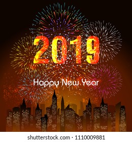 Firework displayed for Happy New year 2019 and holidays concept