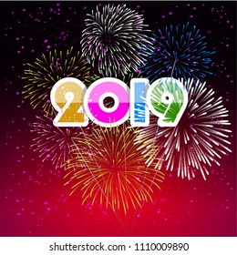 Firework displayed for Happy New year 2019 and holidays concept