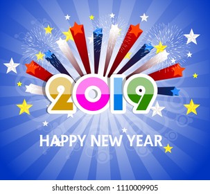 Firework displayed for Happy New year 2019 and holidays concept