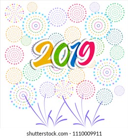 Firework displayed for Happy New year 2019 and holidays concept