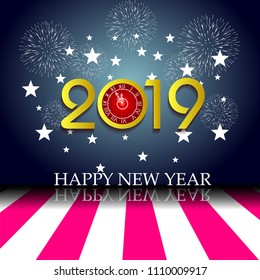 Firework displayed for Happy New year 2019 and holidays concept
