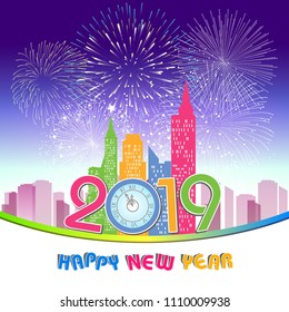 Firework displayed for Happy New year 2019 and holidays concept