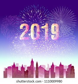 Firework displayed for Happy New year 2019 and holidays concept