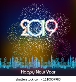 Firework displayed for Happy New year 2019 and holidays concept