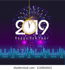 Firework displayed for Happy New year 2019 and holidays concept