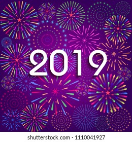 Firework displayed for Happy New year 2019 and holidays concept