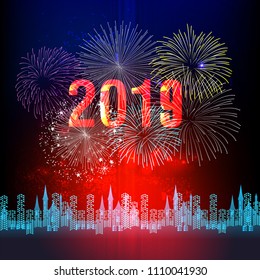 Firework displayed for Happy New year 2019 and holidays concept