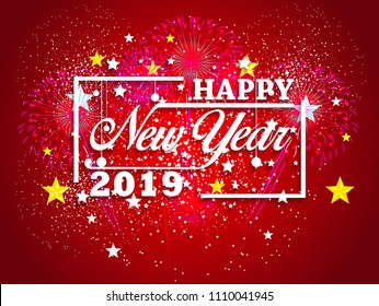 Firework displayed for Happy New year 2019 and holidays concept