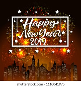 Firework displayed for Happy New year 2019 and holidays concept
