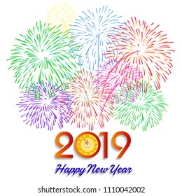 Firework displayed for Happy New year 2019 and holidays concept