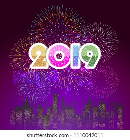 Firework displayed for Happy New year 2019 and holidays concept