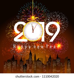 Firework displayed for Happy New year 2019 and holidays concept