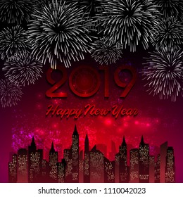 Firework displayed for Happy New year 2019 and holidays concept