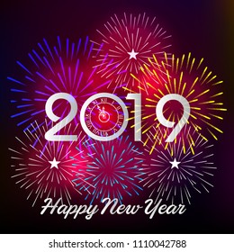 Firework displayed for Happy New year 2019 and holidays concept
