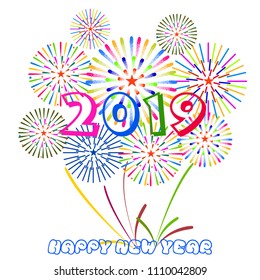 Firework displayed for Happy New year 2019 and holidays concept
