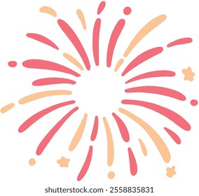 Firework doodle icon. Hand drawn firework vector illustration in red and yellow color.