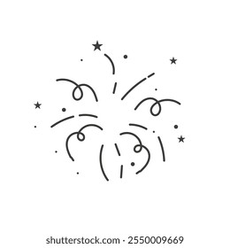 Firework Doodle Line, Explosion, Hand Painted ,Simple and Round Decoration Isolated On White Background.