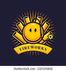 Firework emblem with firecrackers and smiling bomb