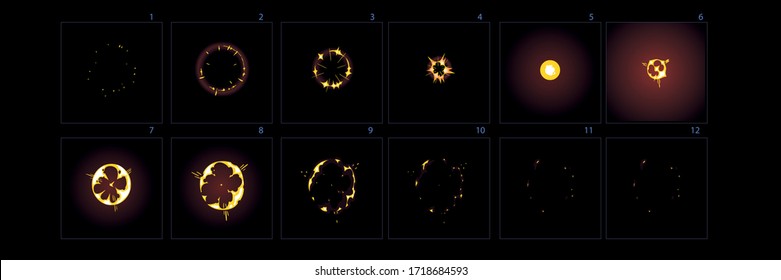 Firework explosion effect animation. Animation of fire blast. Firework Sprite sheet for game or cartoon or animation. 2d classic animation effect.
