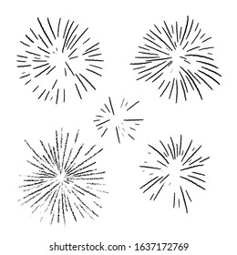 Firework explosion in night. Firecracker rocket bursting in big sparkling star balls.