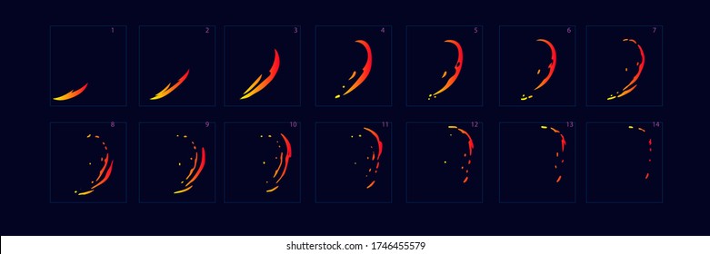 Firework explosion special effect animation. Explosion frames for flash animation in games, video, cartoon or animation. Set of freams animation. Vector