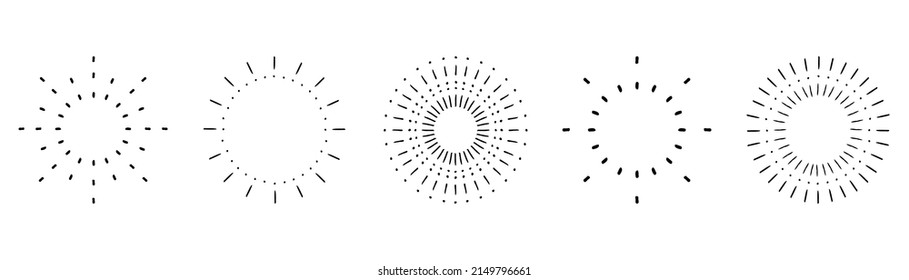 Firework explosion, stars, emblem, logo, tag. Sunburst set. Vintage sunrise collection.  Vector light rays elements. Vector Illustration 