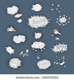 Firework explosions  icons collection  with sparking stars and flaming balls  black white abstract doodle sketch vector illustration