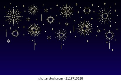 Firework festive banner skyline night line poster. Abstract invitation greeting important date holiday Christmas new year birthday. Background line pattern template website element promo boho vintage