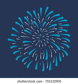 Firework. Festive bursting, celebration explosion, anniversary salute isolated on dark background. Vector illustration.
