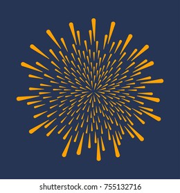 Firework. Festive explosion, celebration bursting, anniversary salute isolated on dark background. Vector illustration.